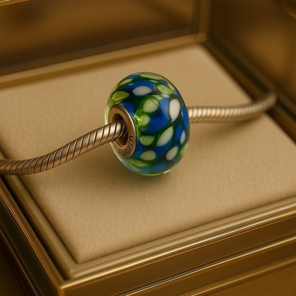 Chamilia 925 Sterling Silver Green Blue Yellow Dots Bead Charm EUC CHAMILIA #288